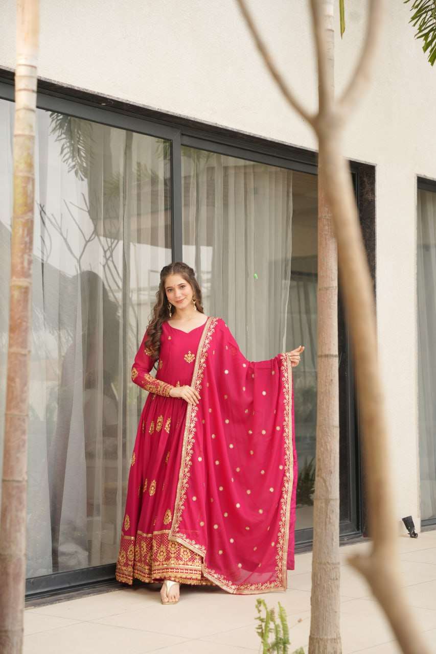 Women’s Ethnic Anarkali Style Floor-Length Gown in Magenta with Golden Zari Embroidery – Festive & Wedding Wear - Image 8
